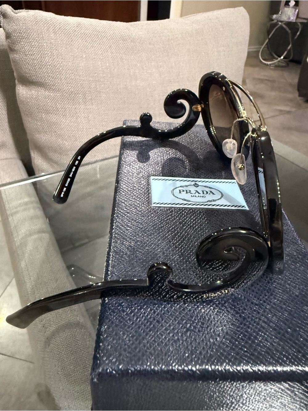 Prada Round Dark Brown Sunglasses with Gold Double Bridge - Picture 2 of 7